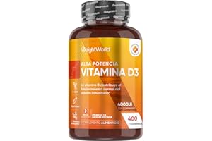 WEIGHTWORLD Vitamina D3 4000UI, 400 Comprimidos, +1 año de Suministro - La vitamina D Contribuye al Funcionamiento Normal del Sistema Inmune (EFSA), Apto para Vegetarianos, Sin Estearato de Magnesio ni OGM
