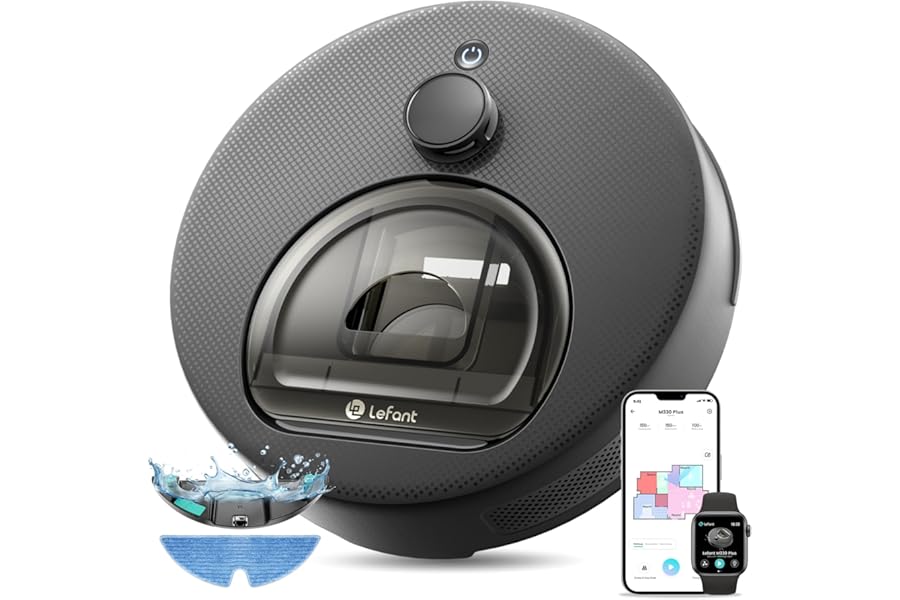 Lefant M330 Plus Robot Vacuum Cleaner with Mapping, Laser dToF, 5000Pa, PSD Avoidance, Aut0 160min, Anti-Tangle, Avoid Carpets, Alexa/APP/WiFi, Ideal for Animals, Hard Floors