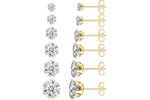 BVLAGIDA 6 Paires Boucle d'Oreille Acier Inoxydable Zircone Cubique Clous d'Oreilles Argent Or Piercing Oreille Cartilage Hélix Tragus pour Homme Femme, 3-8mm