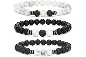 MengPa Mens Beaded Bracelets Matte Lava Rock Volcanic Stone Beads for Women Stretch Bracelet Fashion Jewelry