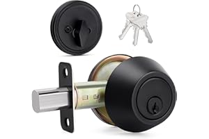 LOQRON Round Design Single Cylinder Deadbolt with Keys, Exterior Keyed Dead Bolt Lock for Front Entrance Door Security, Matte Black