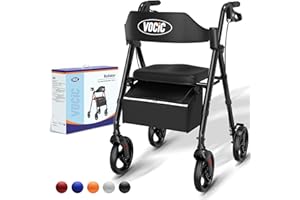 VOCIC deambulatore per anziani 4 ruote,Girello in alluminio leggero con seduta,Rollator pieghevole per alle terrenne, Altezza sedile regolabile,Per esterno e interno,Nero | 5 anni di garanzia