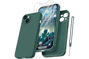 Qasyfanc Coque Protection Caméra pour iPhone 13 avec 2 Pièces Verre Trempé, Housse de Protection Silicone Antichoc Doublure Microfibre Douce Ultra Fine Coque iPhone 13 6.1" (Vert foncé)