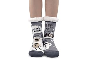 ZFSOCK Calcetines Antideslizantes Zapatillas Mujer: Invierno Suaves Térmicos Gruesos Calentar Divertidos Pantuflas Andar De Estar Por Casa Cumpleaños Navidad Graciosos Regalos Para Madres 1 Par 35-41