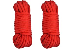 FAYEMINT 2 Rouleaux Corde en Coton Doux, Épaisseur 6 mm Longueur 10 m, Cordon torsadé épais Multifonctionnel, pour Le Camping, Le Jardinage, Le nautisme, Le tir à la Corde, Les Animaux, l’Escalade(Rouge)