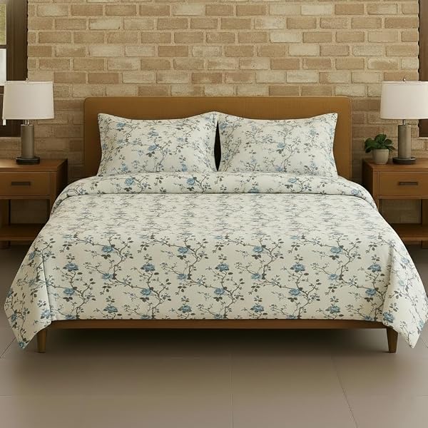 Trance Home Linen 100% Cotton Bedsheet Set - Single Size 60x100", 180 TC, Includes 1 Pillow Cover