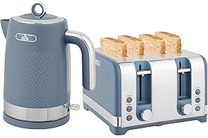 HOMCOM Kettle and Toaster Set, 1.7L 3000W Rapid Boil Jug Kettle with Otter Thermostat, Limescale Filter, 4 Slice Toaster with 7 Browning Controls, Crumb Tray, Blue