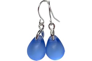 Black Moon Mermaid Teardrop Earrings with Silver Ear Wires (Frosted Sapphire)