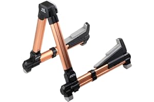 Foldable Guitar Stand, Meeland Universal A-Frame Guitar Stand, Adjustable and Portable Guitar Rest for Acoustic Guitars,Electric Guitars, Bass and Ukulele Ideal for Stage and Home/Rose Gold