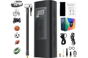 CUNSIEUN Compresseur à Air Portatif, Mini Pompe à Air Électrique, Gonfleur Pneus, pompe à pneu de voiture rechargeable avec 4 buses pour voiture, moto, vélo et ballons, pression maximale 150 psi, 12 V 6000 mAh