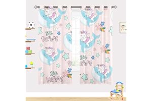 ANHOPE YUANZU Nursery Curtains - Kids Baby Girl Cute Rabbit Whale Big Dreams Kawaii Style Print Pattern Eyelet Blackout Thermal & Room Darkening Window Drapes for Bedroom Playroom 2 Panels W117cm x D137cm