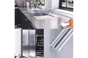 VIOPVERY Silver Stainless Steel Contact Paper 40X200CM Wallpaper Peel and Stick Wall Paper Waterproof Easily Removable Self-Adhesive Film Wall Covering for Metal Surface Kitchen Cabinet Refrigerator