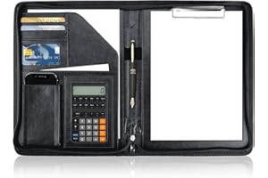 GGTTNRT Clipboard Folder, Portfolio Folder a4 with Zipped, Leather Folders for Documents a4, for Work Writing Business Conference Folder Document (Black)