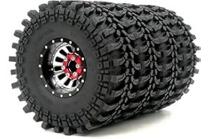 hobbysoul RC regolabile 4 offset 1.9 Beadlock ruote e pneumatici, nero argento 1.9 RC cerchi e altezza 4.75 '' pneumatici 1.9 per 1/10 Mud Crawler TRX4 SCX10 Gen8, (confezione da 4)