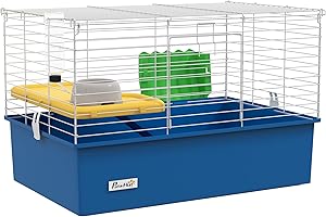 PawHut Guinea Pig Cage Chinchillas Rabbit Small Animal Cage with Ramp, Dish, Water Bottle, 71 x 46 x 47cm, Blue