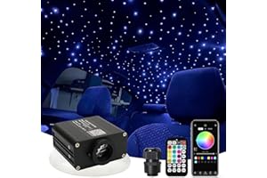 Callsky 16W Star Ceiling Light，Twinkle & Sound 600pcs*0.03in*16.4ft Fiber Optic Star Light Headlight Kits for Star Ceiling Sky Decoration, Music+APP+Remote Control Light Engine End Glow Fiber Strands