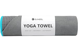 Eunzel Hot Yoga Towel - Microfiber Non Slip Yoga Mat Towel Sweat Absorbent Towel for Hot Yoga, Pilates and Fitness 72" x 24", Grey/Blue