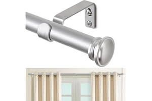 TONIAL Curtain Rod 32 to 115 Inch(2.6-9.6ft), Telescoping Splicing 3/4 Drapery Rods for Windows 20 to 110 Inches, Decorative Single Rod with Small Cap Finial, Silver