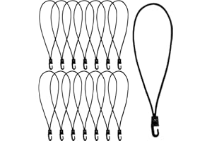 wonkeken 15-Piece Bungee Cords with Hooks - 25cm/9.8in Multi-Purpose Rubber Tarp Straps for Tarps, Tents, Pool Covers, Camping Trailer Nets - Multi-Purpose Elastic Tie-Down Straps (Black)