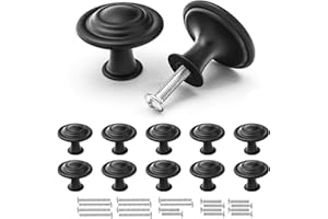 Misuyue Bouton de Meuble Noir, Poignée Meuble Vintage Noir Mat, 10 Pièces Boutons de Tiroir en Alliage de Zinc, 30mm Boutons de Portes pour Placards Commode Armoire, avec Vis Assorties