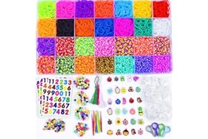 ONECK 10000 Loom Bands Kit, Kids Elastic Bracelet Making Set for Starters with Hooks, Charms & Box