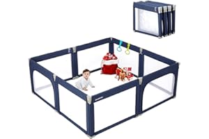 DORA DOTEY Doradotey Playpen Foldable Baby Playpen, 79x71 Play Pen Babies and Toddlers Adjustable Shape Play Pens for Indoors Large Playpens, Navy Blue