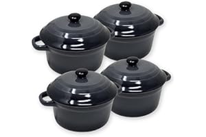 ToCi Lot de 4 petits plats à gratin avec couvercle | Mini moules à four en céramique 200 ml | Ramequins ronds Ø 10 x 5 cm | Petit plat à gratin | Couleur : anthracite