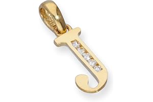 jewellerybox 9ct Gold & Clear CZ Crystal Hanging Alphabet Letter Charm J (Available A- Z)