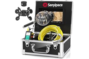 Sanyipace Camara Inspeccion Tuberias 50M,Cámara de Inspección de Tuberías con Contador de Distancia y Función DVR,12 Luces LED, Cámara de Inspección Impermeable IP68 con 9" Monitor LCD,Tarjeta SD 16GB