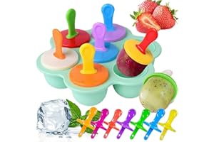 DREAKU Ice Lolly Moulds, 7 Cavities Silicone Ice Lolly Moulds with Plastic Sticks, Reusable Popsicle Moulds and Storage Container for Homemade Food, Kids Ice Cream DIY Ice Pop Molds BPA Free (Green)
