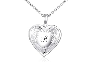 MUERDOU Locket Necklace That Holds Pictures Initial Alphabet Letter Heart Shaped Photo Memory Locket Pendant Necklaces