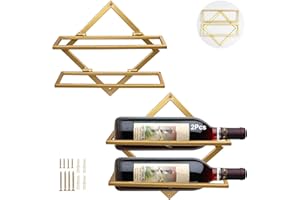 MERYSAN Weinhalter aus Metall zur Wandmontage, Faltbarer hängender Weinregal Organizer für 2 Spirituosenflaschen, Flaschenregal Weinflaschenregal für Home Kitchen Bar Wanddekor