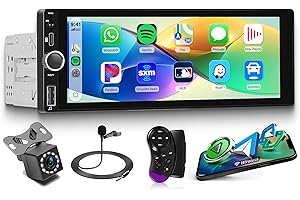 Rimoody RDS Single Din Wireless Carplay Car Stereo Android Auto 6.9 inch HD Touch Screen Car Radio Bluetooth FM EQ Backup Camera USB Type-C SWC