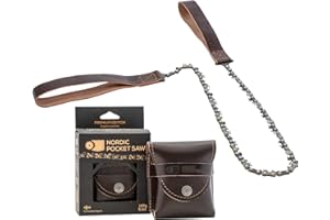 Nordic Pocket Saw Motosierra de Mano - Sierra de Cadena 65 cm - Sierra de Cable PREMIUM con Asas y Funda de Piel - Sierra Manual de Bolsillo Portátil - Sierra Supervivencia Acampada Senderismo