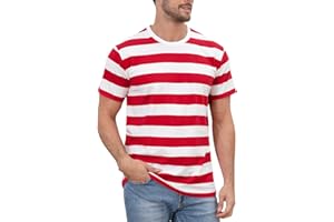 COSAVOROCK Camisetas de Algodón de Rayas Anchas para Hombre Cuello Redondo Top Básico