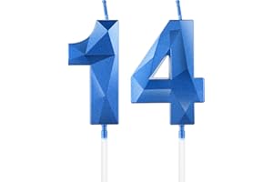 MCISKIN Candele blu reale per 14° compleanno, candela 3D numero 14 per torta, decorazioni per 14° compleanno per ragazzi e ragazze, candele decorazioni blu Torta Topper per feste Suppie