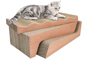 PIZZ ANNU 3 Packs Cat Scratching Pad Corrugated Lounge Bed Cardboard Reversible Cat Scratcher with Catnip(Wood)