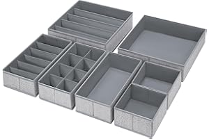 DIMJ Organizer Armadio - Organizer Cassetti Organizzatore Armadio, Organizzatore Cassetti Pieghevole non Tessuto Contenitori Vestiti, per Intimo, Magliette, Pantaloni, 7 Pezzi (Grigio)