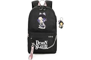 FSRONGXI Mochila de anime de 17.7 pulgadas para la escuela Nezuko, mochila de anime con puerto de carga USB, llavero gratis