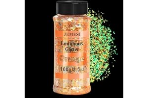 JEMESI Fluorescente Paillettes, 100g Glitter Iridescent, Fluorescente Chunky Glitter Perfetto per Resina Epossidica, Viso, Corpo, Pittura und Artigianato Fai-da-Te - Arancia
