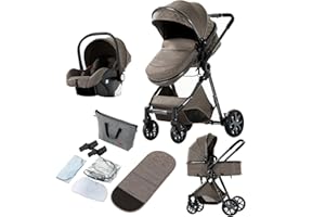 Reenborn Poussette 3 en 1, Poussette Bebe avec Réversible Deux Façons de Pousser, Pousette avec Cadre Aluminium Haute Paysage, Pousette 3 en 1 avec Conception Pliable en Un Clic (V9 Chocolate)