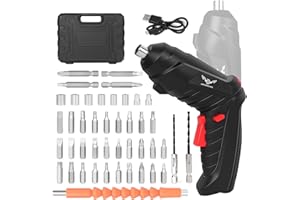 JENABOM Electric Screwdriver Cordless, Electric Screwdriver Kit with 45 Accessories, 3.6V/1300mAh Rechargeable Power Drill Driver, with USB Cable LED Light for Home Office DIY