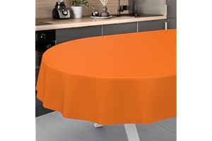 ANRO Oilcloth Tablecloth, Washable, Oilcloth, Garden Tablecloth, Outdoor, Indoor, Oval, 200 x 140 cm, Cut Edge, Orange