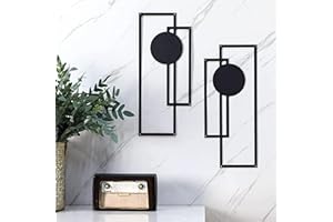 HEMORE Decoración de pared de metal, 2pcs 40x17cm esculturas de pared abstractas geométricas modernas, arte de pared minimalista negro, adorno colgante de pared para sala de estar decoración del hogar