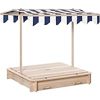 Outsunny Sandkasten mit Dach abnehmbar Rücklehnen verstellbar Zedernholz 3-7 Jahren 106 x 106 x 121 cm Natur