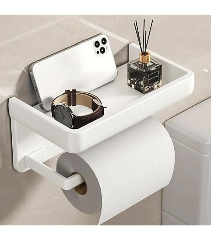 Milti Toilettenpapierhalter Ohne Bohren – Gebürsteter Edelstahl 304, Weiß, 3M Kleber, 5 Kg Tragkraft
