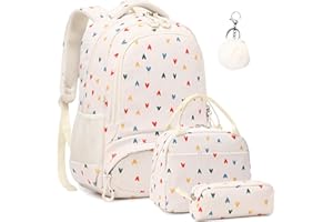 Kimwadalh Mochilas Niñas Primaria 3 en 1 Juegos de Mochila Amor Bolsas Escolares Infantiles Niña para la Escuela Primarias 1-3 Grado Girls Backpack de Pana