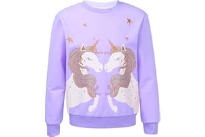 Jowowha Mädchen Pullover Sweatshirt Glitzernde Einhörner/Pferd Druck Pulli Rundhals Langarmshirt Casual Jumper Tops Oberteile Gr.98-176
