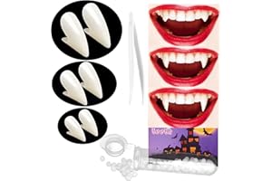TsuperU Vampire Teeth Halloween Fangs Teeth, Vampire Fangs Kids Adult Halloween Make Up Costumes Cosplay Accessories Women Men Werewolf Fake Fangs Decorations Party Gifts, 3 Size Teeth With Adhesive