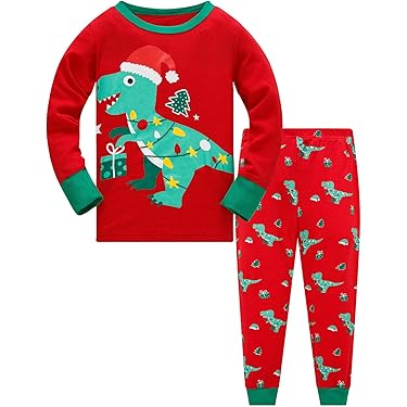 Pyjama Garçon Dinosaure 100% Coton - Ensemble Manches Longues Pour 1 à 7 Ans, Confortable Pour La Nuit Et La Maison